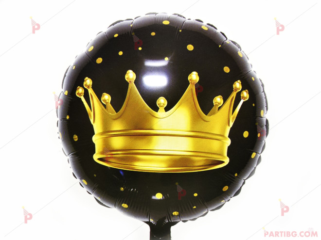 Фолиев балон кръгъл черен със златна корона | PARTIBG.COM