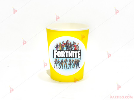 Чашки едноцветни в жълто с декор Фортнайт / Fortnite