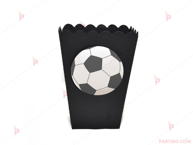 Кофичка за пуканки/чипс с декор футболна топка в черно | PARTIBG.COM
