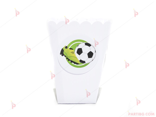 Кофичка за пуканки/чипс с декор футболна топка и бутонка в бяло | PARTIBG.COM