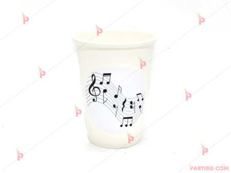 Чашки едноцветни в бяло с музикален декор ноти