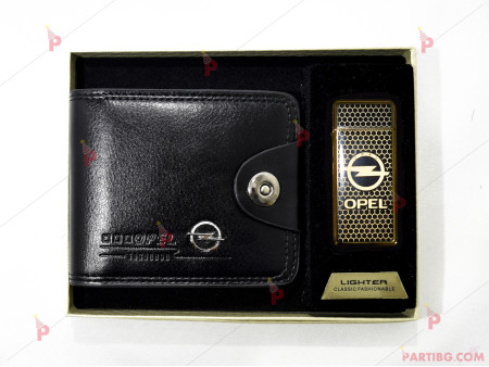 Подаръчен комплект - портфейл и USB запалка с емблемата на "Опел" в кутия