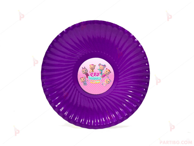 Чинийки едноцветни в лилаво с декор Плачещи бебета / Cry babies | PARTIBG.COM