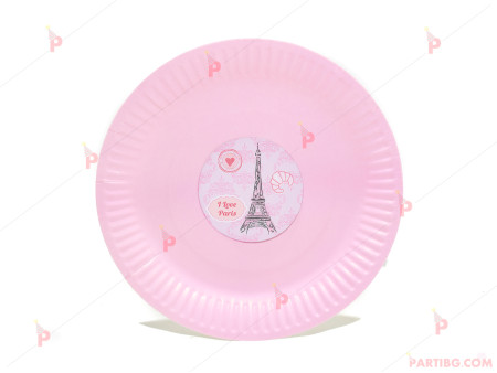 Чинийки едноцветни в розово с декор Айфелова кула Париж