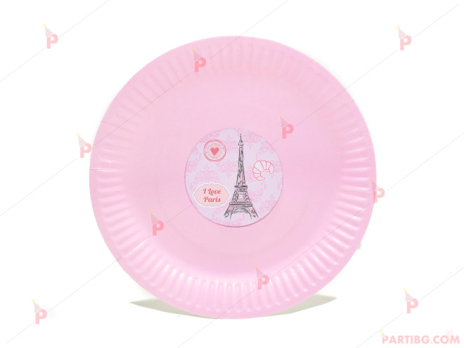 Чинийки едноцветни в розово с декор Айфелова кула Париж | PARTIBG.COM