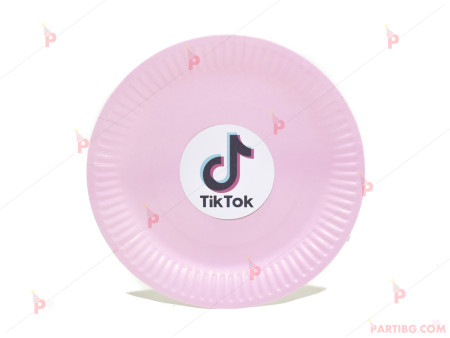Чинийки едноцветни в розово с декор ТикТок / TikTok