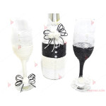 Комплект шампанско с две чаши в бяло и черно с роза | PARTIBG.COM