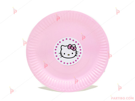 Чинийки едноцветни в розово с декор Кити / Hello Kitty