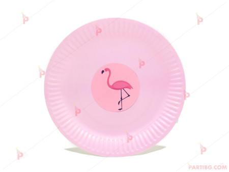 Чинийки едноцветни в розово с декор Фламинго 2