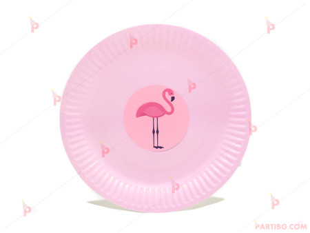 Чинийки едноцветни в розово с декор Фламинго