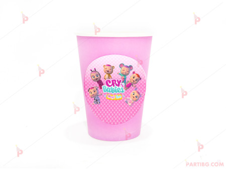 Чашки едноцветни в розово с декор Плачещи бебета / Cry babies