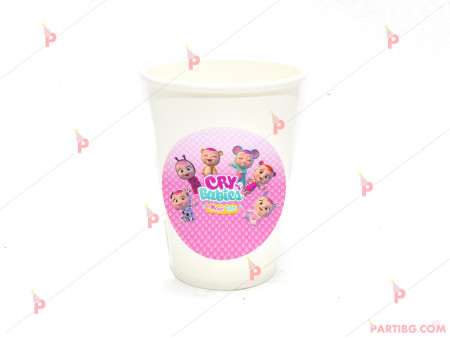 Чашки едноцветни в бяло с декор Плачещи бебета / Cry babies