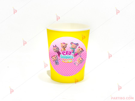 Чашки едноцветни в жълто с декор Плачещи бебета / Cry babies