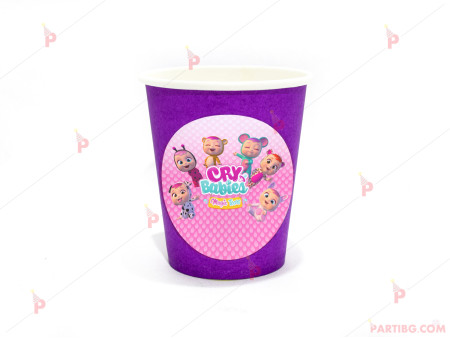 Чашки едноцветни в лилаво с декор Плачещи бебета / Cry babies