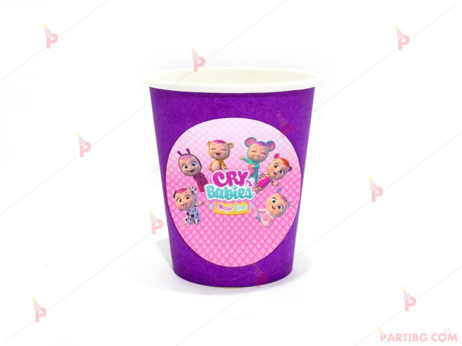 Чашки едноцветни в лилаво с декор Плачещи бебета / Cry babies | PARTIBG.COM