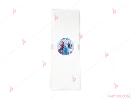 Салфетка едноцветна в бяло и тематичен декор Леденото кралство 2 / Frozen 2