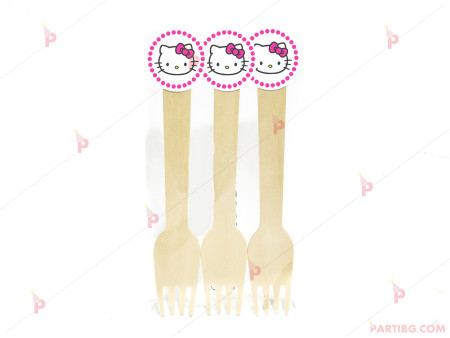 Вилички дървени, к-т 6бр с декор Кити / Hello Kitty 2