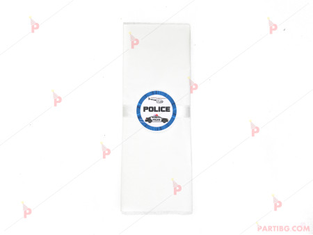 Салфетка едноцветна в бяло и тематичен декор Полицейска кола