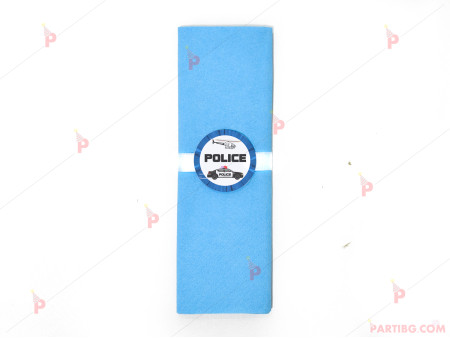 Салфетка едноцветна в синьо и тематичен декор Полицейска кола