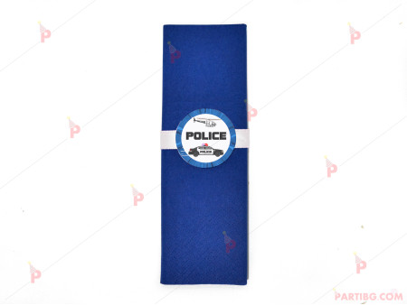 Салфетка едноцветна в тъмно синьо и тематичен декор Полицейска кола