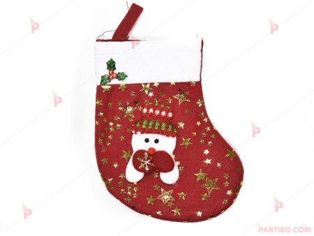 Коледно чорапче за лакомства/подаръци малко с декор