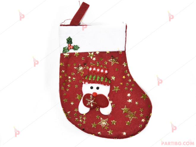 Коледно чорапче за лакомства/подаръци малко с декор | PARTIBG.COM