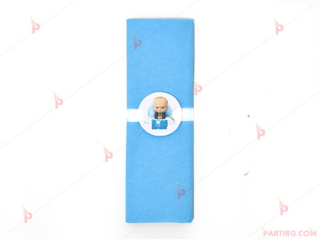 Салфетка едноцветна в синьо и тематичен декор Бебе Бос / The Boss Baby
