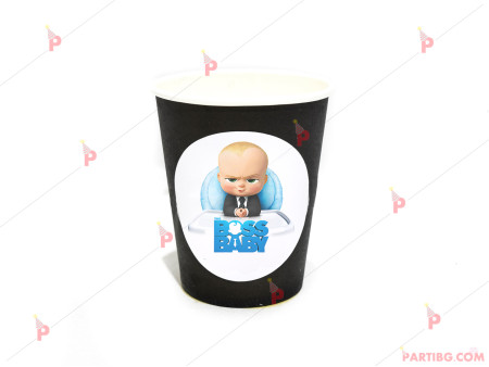 Чашки едноцветни в черно с декор Бебе Бос / The Boss Baby