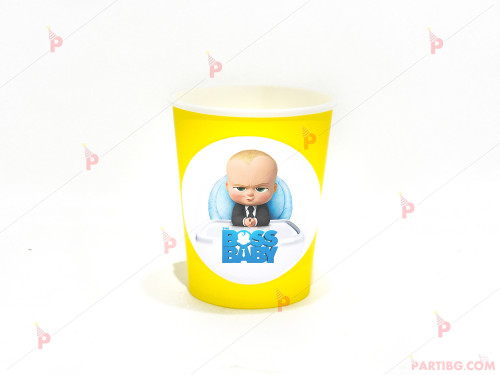 Чашки едноцветни в жълто с декор Бебе Бос / The Boss Baby | PARTIBG.COM