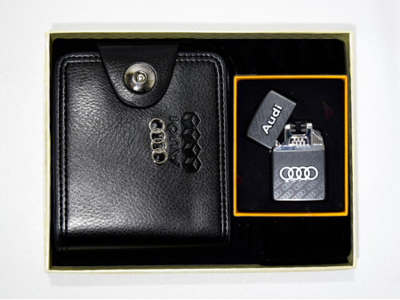 Подаръчен комплект - портфейл и USB запалка с емблемата на "Ауди" в кутия