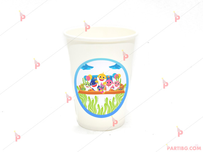 Чашки едноцветни в бяло с декор Бебета акули / Baby shark | PARTIBG.COM