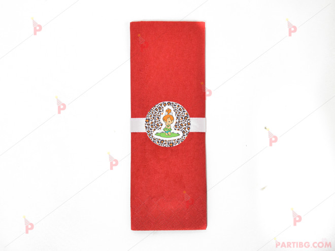Салфетка едноцветна в червено и тематичен декор Пебълс - Семейство Флинстоун / The Flinstones | PARTIBG.COM
