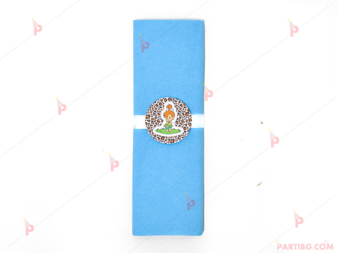 Салфетка едноцветна в синьо и тематичен декор Пебълс - Семейство Флинстоун / The Flinstones | PARTIBG.COM
