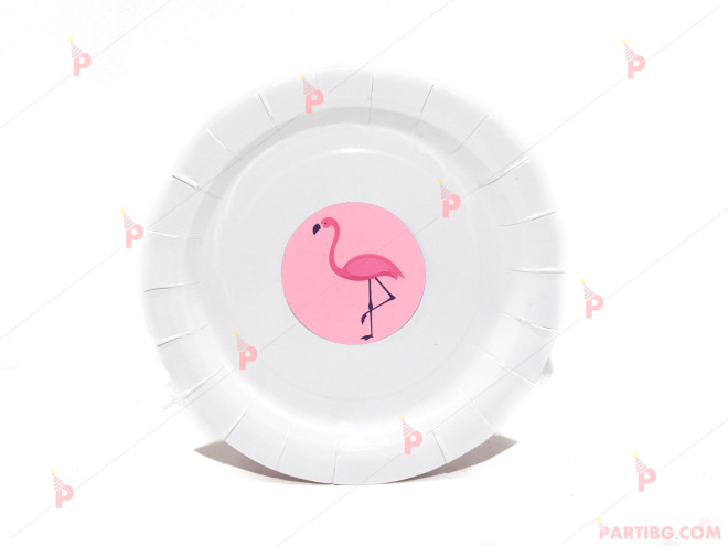Чинийки едноцветни в бяло с декор Фламинго2 | PARTIBG.COM