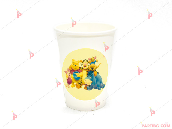 Чашки едноцветни в бяло с декор Мечо пух | PARTIBG.COM