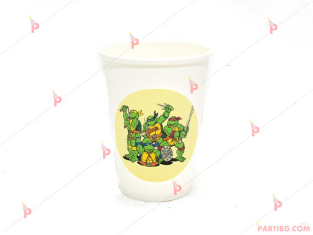 Чашки едноцветни в бяло с декор Костенурките нинджа