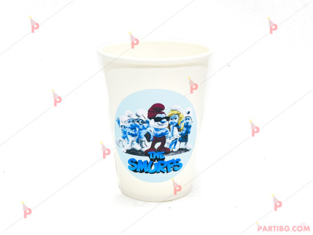 Чашки едноцветни в бяло с декор Смърфовете/Smurfs