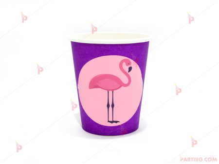 Чашки едноцветни в лилаво с декор Фламинго
