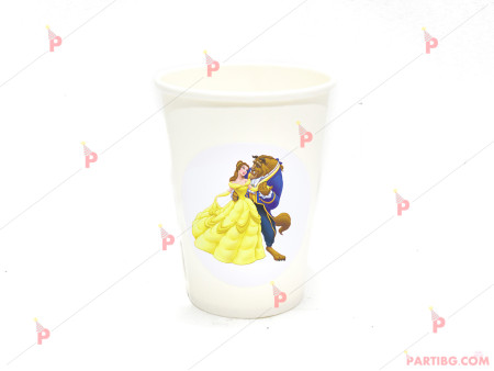 Чашки едноцветни в бяло с декор Красавицата и Звярът