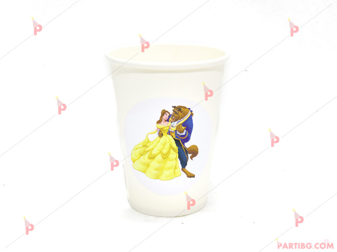 Чашки едноцветни в бяло с декор Красавицата и Звярът | PARTIBG.COM