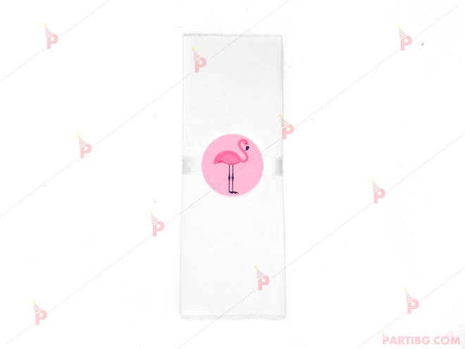Салфетка едноцветна в бяло и тематичен декор Фламинго | PARTIBG.COM