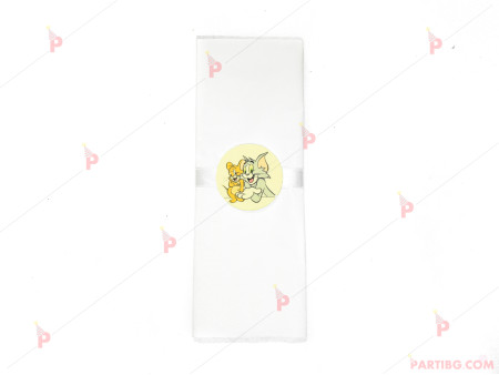 Салфетка едноцветна в бяло и тематичен декор Том и Джери / Tom and Jerry