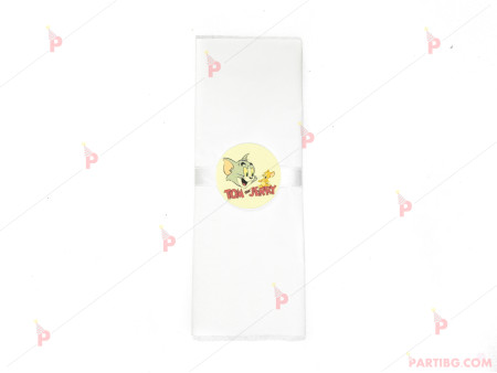 Салфетка едноцветна в бяло и тематичен декор Том и Джери / Tom and Jerry 2