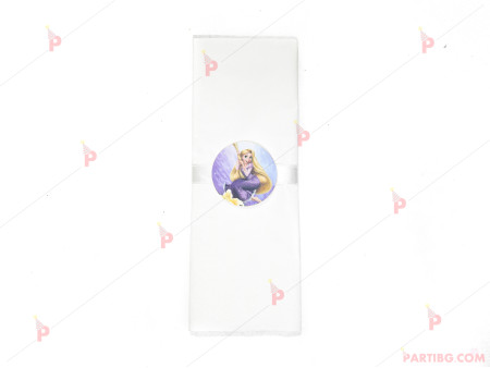 Салфетка едноцветна в бяло и тематичен декор Рапунцел / Rapunzel