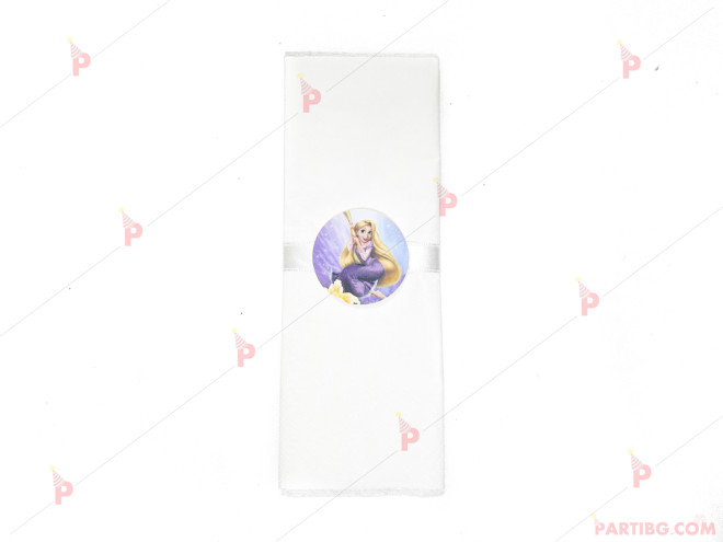 Салфетка едноцветна в бяло и тематичен декор Рапунцел / Rapunzel | PARTIBG.COM