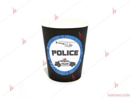 Чашки едноцветни в черно с декор Полицейска кола