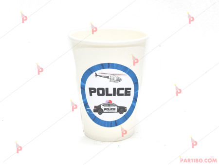Чашки едноцветни в бяло с декор Полицейска кола