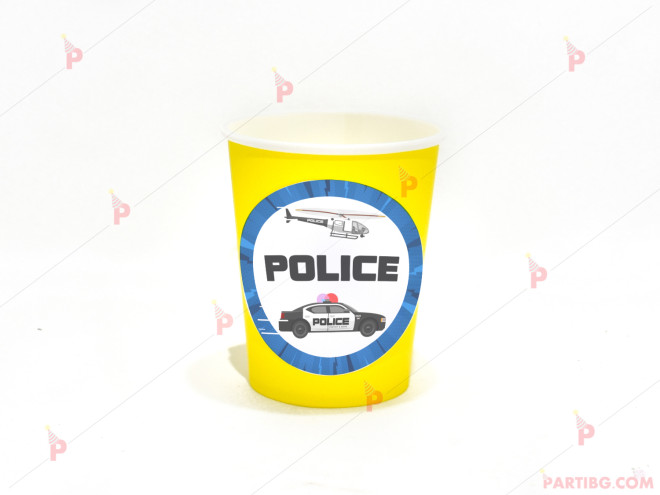 Чашки едноцветни в жълто с декор Полицейска кола | PARTIBG.COM