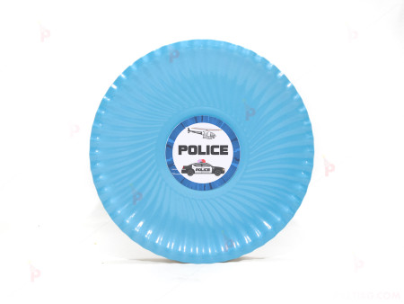 Чинийки едноцветни в синьо с декор Полицейска кола