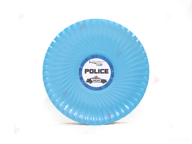 Чинийки едноцветни в синьо с декор Полицейска кола | PARTIBG.COM
